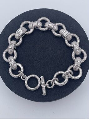 Judith Ripka Sterling Silver 925 Textured Toggle Bracelet Tourmaline 62.6g Heavy